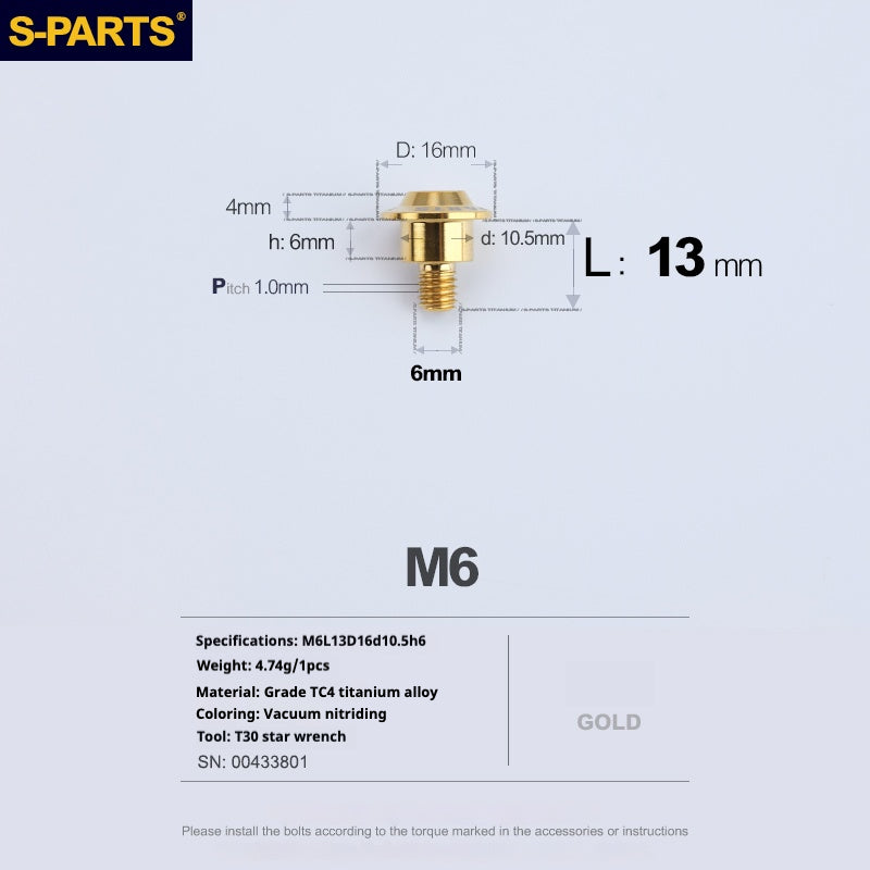 SPARTS A3 Umbrella Head Step Series M6 Golden Titanium Screws Motorcycle Auto