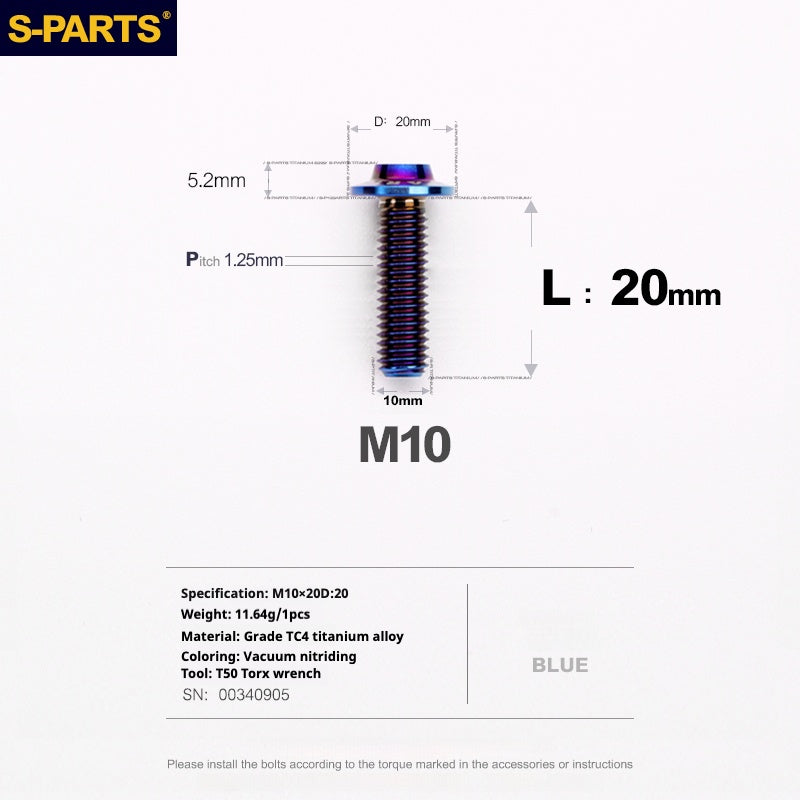 SPARTS A3 umbrella head series M10 L20-35mm D20 P1.5 P1.25 titanium screws motorcycle car