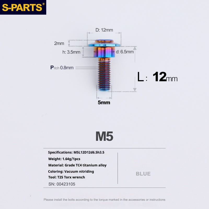 Tornillos de titanio azul M5 para cabezal de paraguas SPARTS A3 para motocicleta y automóvil