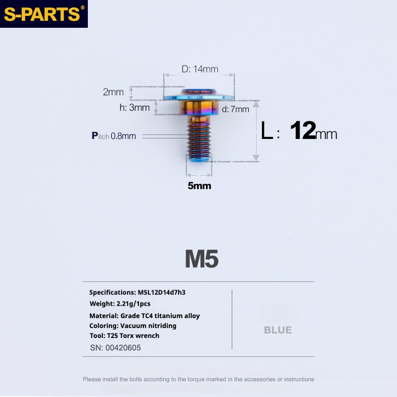 SPARTS A3 Umbrella Head Step Series M5 Blue Titanium Screws Motorcycle Auto