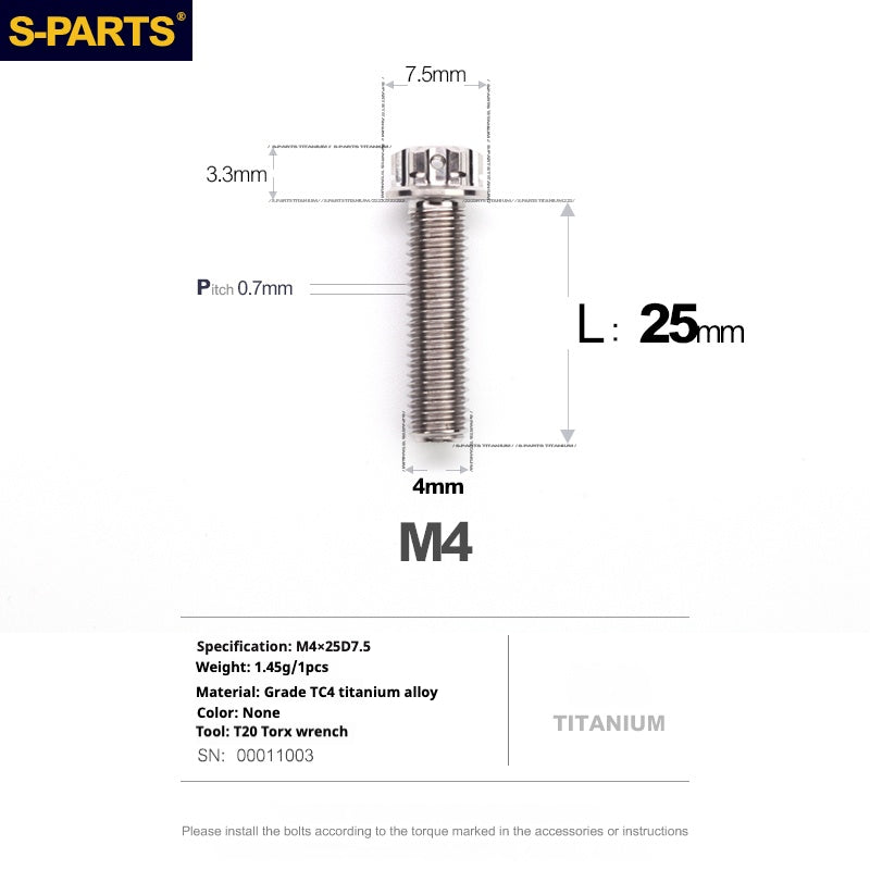 S-PARTS A3 Gold M4 Titanium Alloy Standard Parts Electric Vehicle Motorcycle Car Screw Bolt