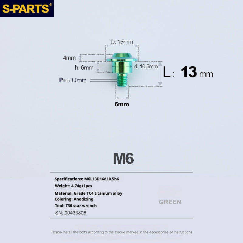 SPARTS A3 Umbrella Head Step Series M6 Green Titanium Screws Motorcycle Auto