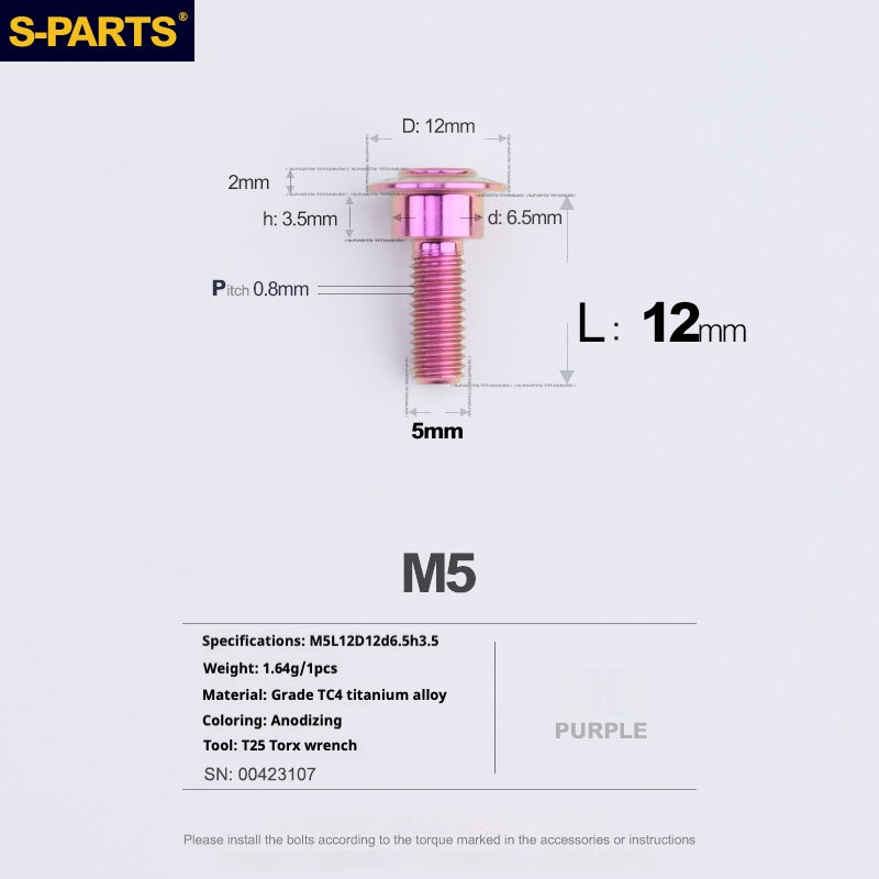 SPARTS A3 Umbrella Head Step Series M5 Purple Titanium Screws Motorcycle Auto