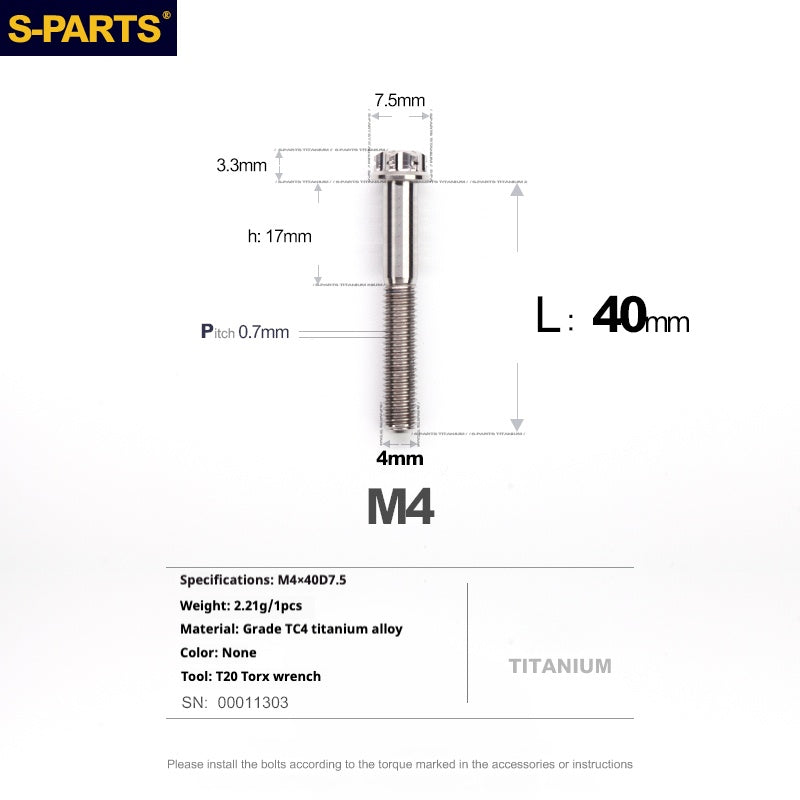 S-PARTS A3 Gold M4 Titanium Alloy Standard Parts Electric Vehicle Motorcycle Car Screw Bolt