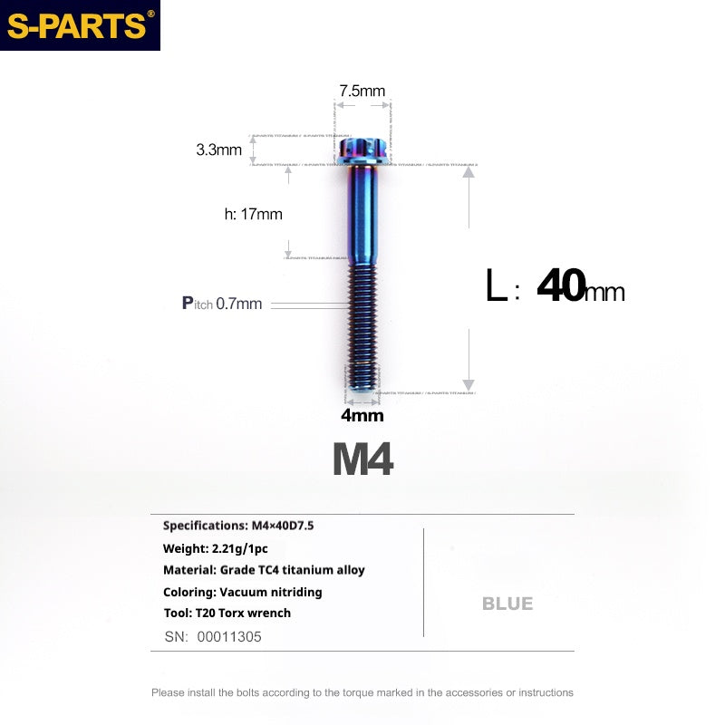 S-PARTS A3 Gold M4 Titanium Alloy Standard Parts Electric Vehicle Motorcycle Car Screw Bolt