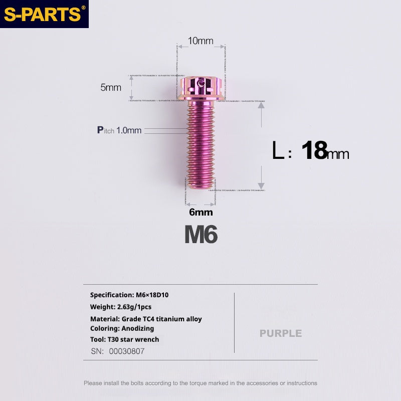 SPARTS A3 Series M6 L08-120mm Purple Titanium Screws Motorcycle Auto