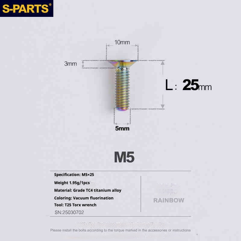 Tornillos de titanio de cabeza avellanada serie M5 L06-55 mm de SPARTS