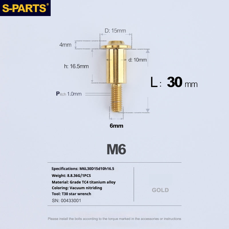 SPARTS A3 Umbrella Head Step Series M6 Golden Titanium Screws Motorcycle Auto