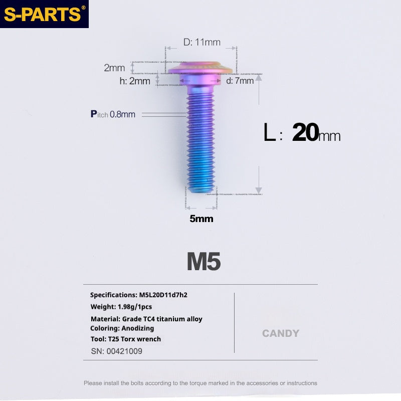 SPARTS A3 Umbrella Head Step Series M5 Candy Color Titanium Screws Motorcycle Auto