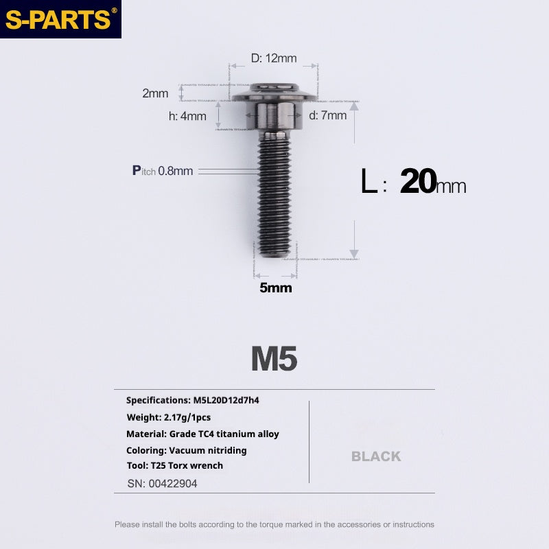 SPARTS A3 Umbrella Head Step Series M5 Black Titanium Screws Motorcycle Auto