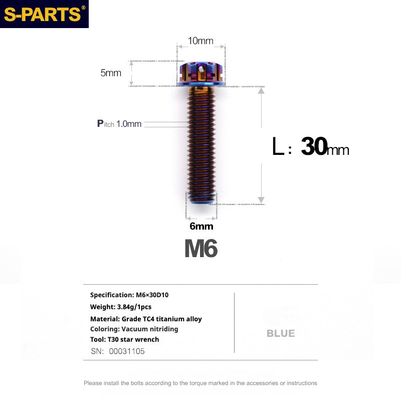 SPARTS A3 Series M6 L08-120mm Blue Titanium Screws Motorcycle Auto