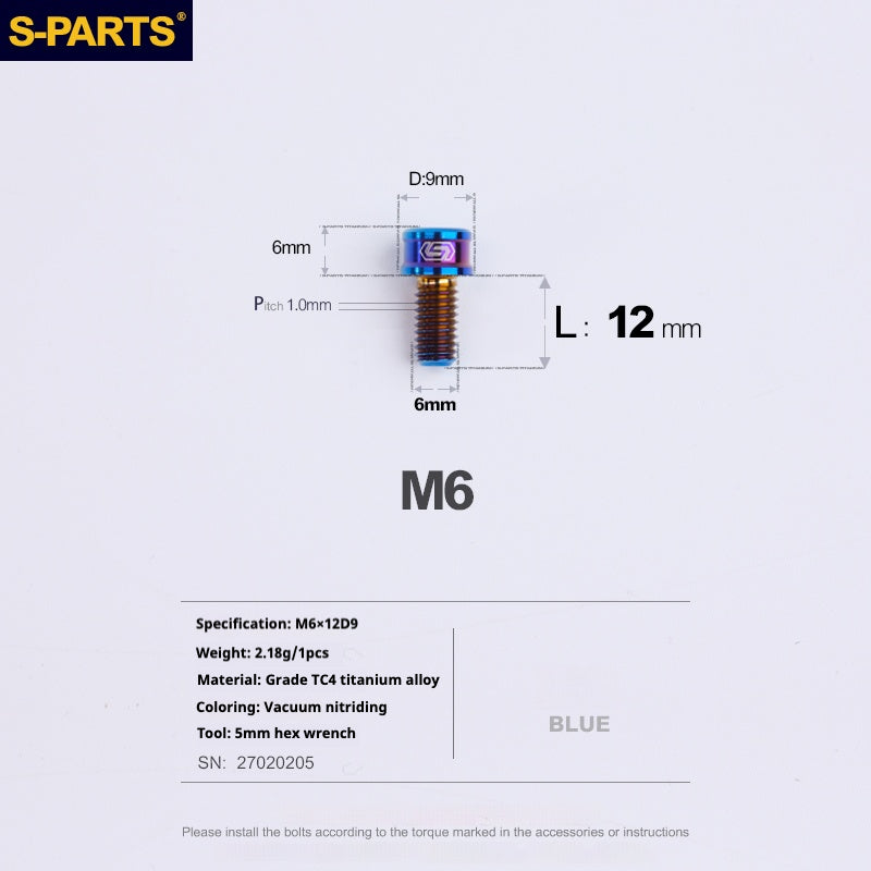 S-PARTS M6x10/12/14/16/18/20mm Cylindrical Head Ultra Light Titanium Screws