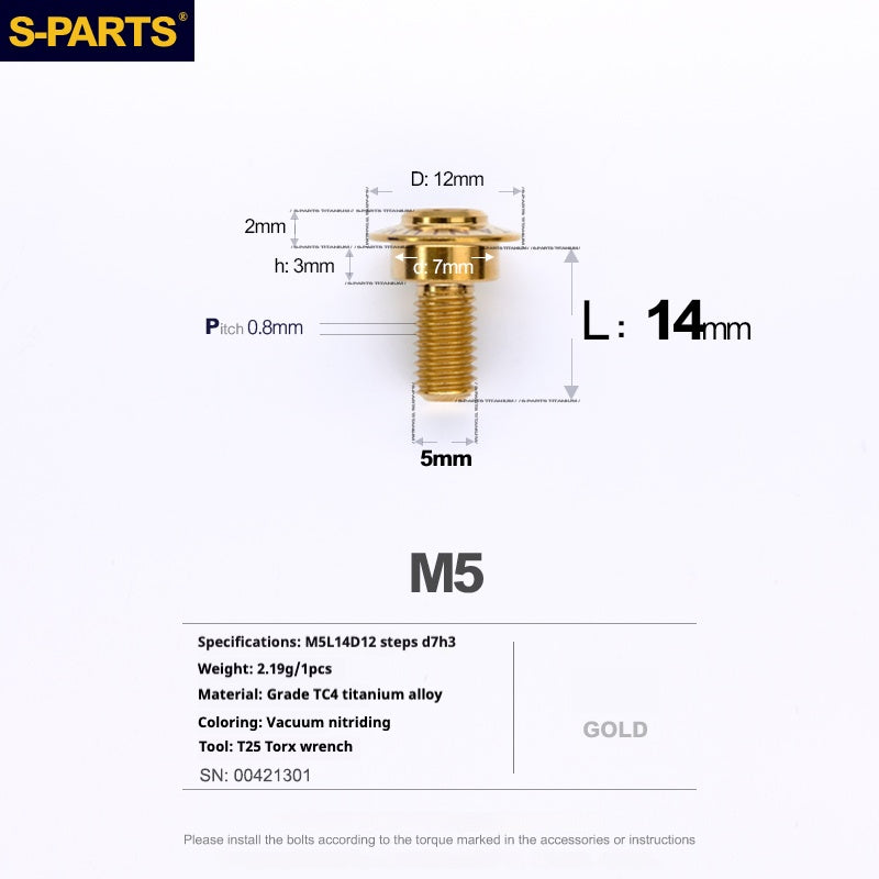 Tornillos de titanio dorados M5 para cabezal de paraguas SPARTS A3 Serie M5 para motocicletas y automóviles