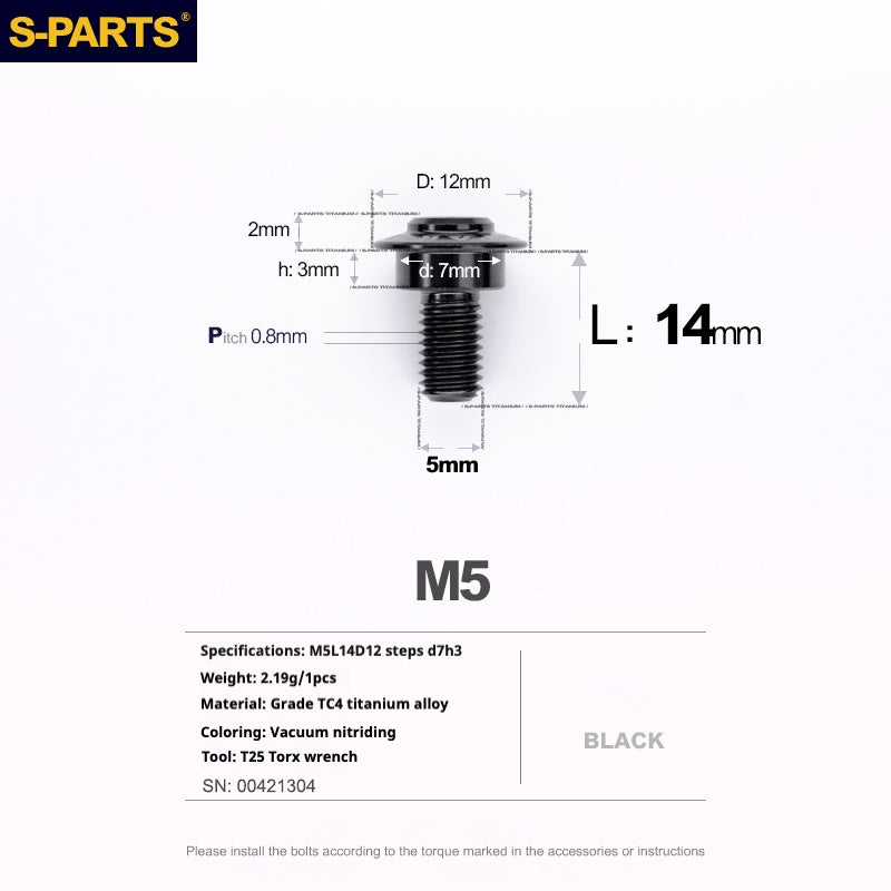 SPARTS A3 Umbrella Head Step Series M5 Black Titanium Screws Motorcycle Auto