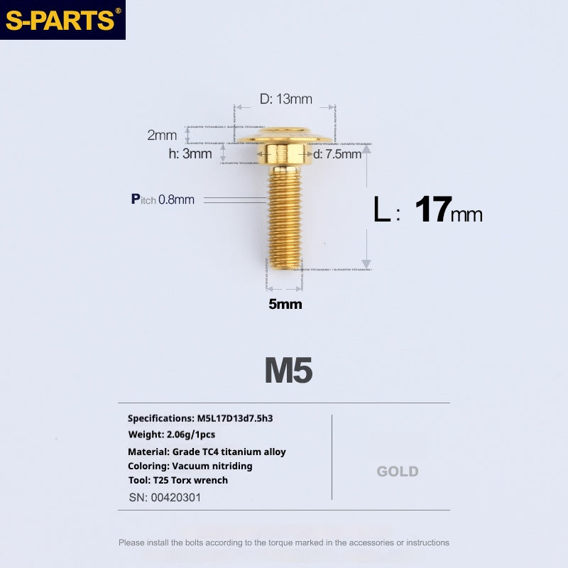 Tornillos de titanio dorados M5 para cabezal de paraguas SPARTS A3 Serie M5 para motocicletas y automóviles