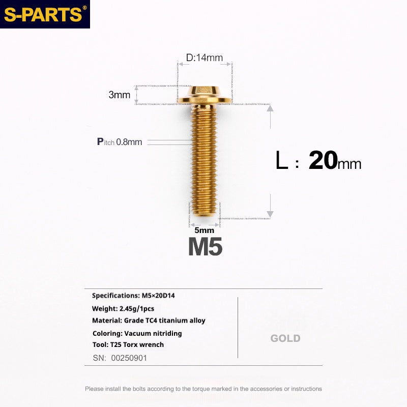 SPARTS A3 Umbrella Head Series M5 L12-20mm D14 Titanium Screws Motorcycle Car