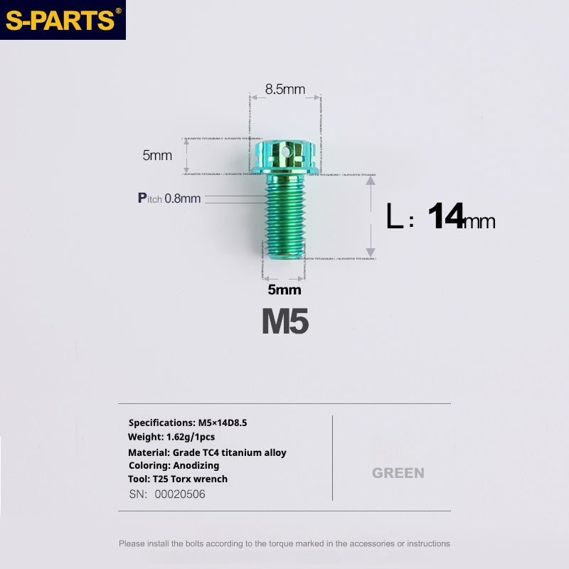 SPARTS Green A3 Series M5 L06-110mm Titanium Screws Motorcycle Auto