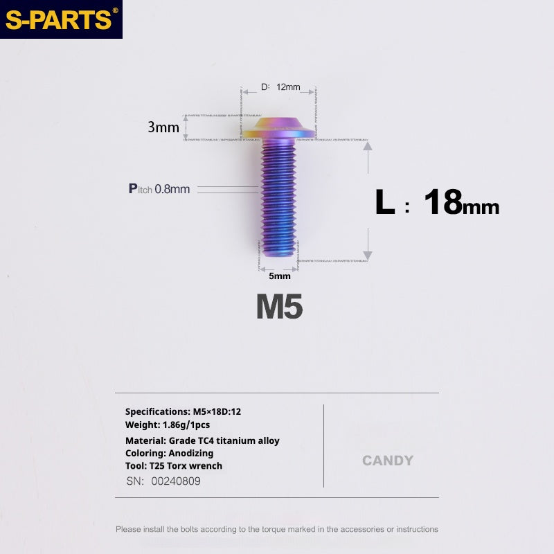 S-PARTS M5 10-30MM Motorcycle Electric Vehicle A3 New Umbrella Head D12 Titanium Alloy Screw