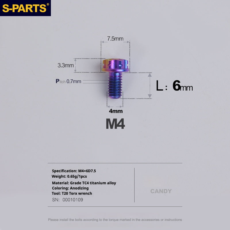 S-PARTS A3 Gold M4 Titanium Alloy Standard Parts Electric Vehicle Motorcycle Car Screw Bolt