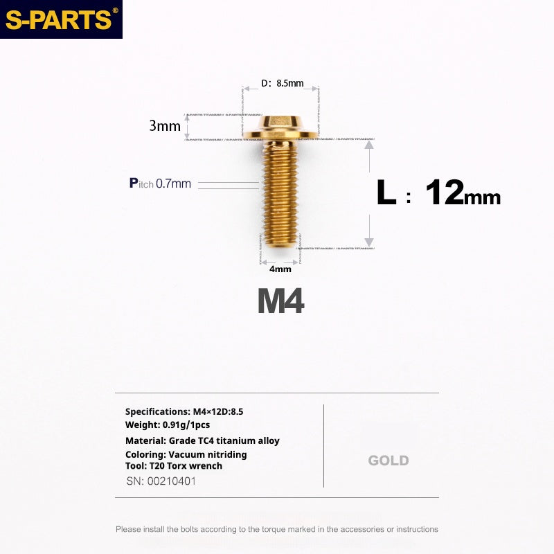 SPARTS A3 Umbrella Head Series M4 L06-35mm D8.5 Titanium Screws Motorcycle Car