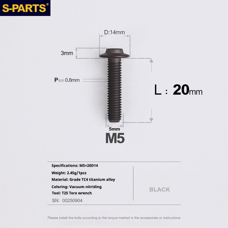 SPARTS A3 Umbrella Head Series M5 L12-20mm D14 Titanium Screws Motorcycle Car