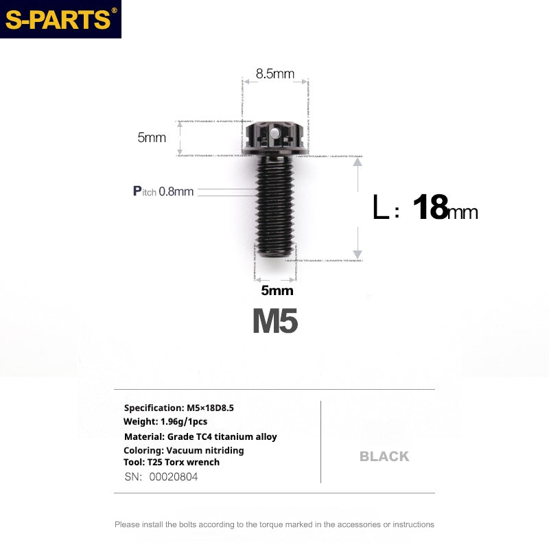 SPARTS Black A3 Series M5 L06-95mm Titanium Screws Motorcycle Auto