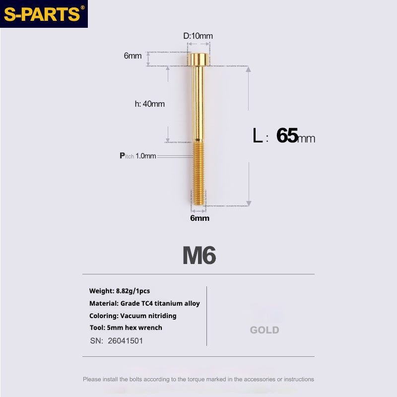 S-PARTS M6x30/40/35/50/60/70 Headset Cover Disc Brake Caliper Titanium Alloy Stem Head Screw