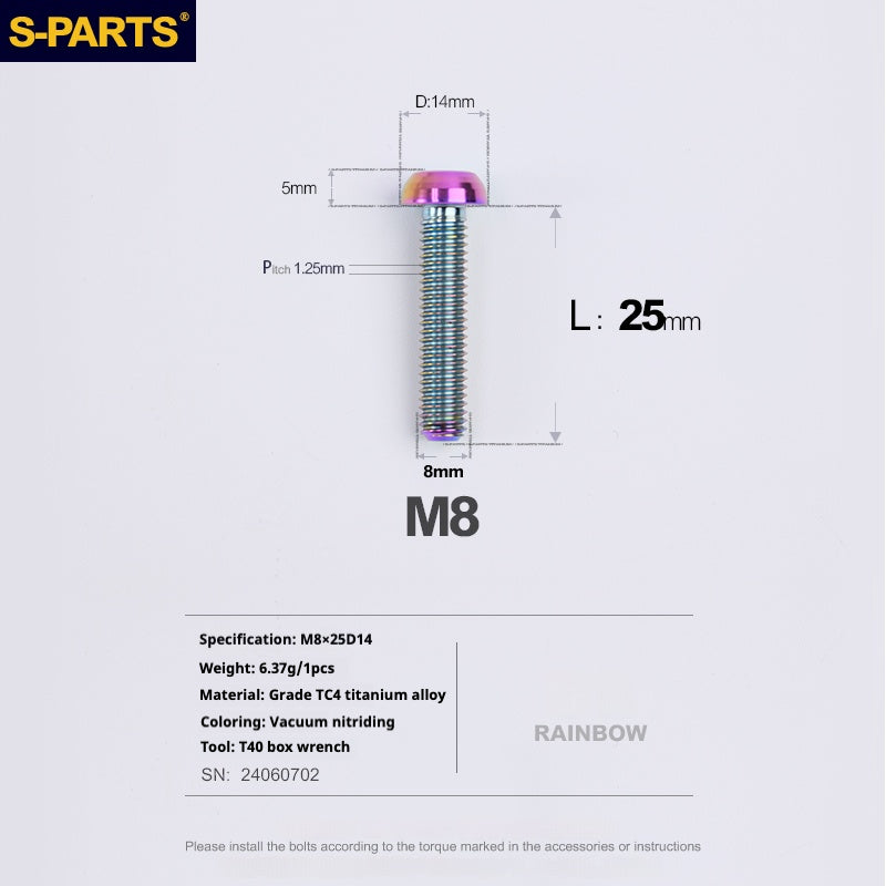 SPARTS A2 Umbrella head series M8 L15-50mm Titanium screws