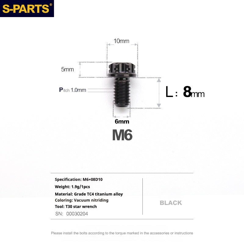 SPARTS A3 Series M6 L08-120mm Black Titanium Screws Motorcycle Auto