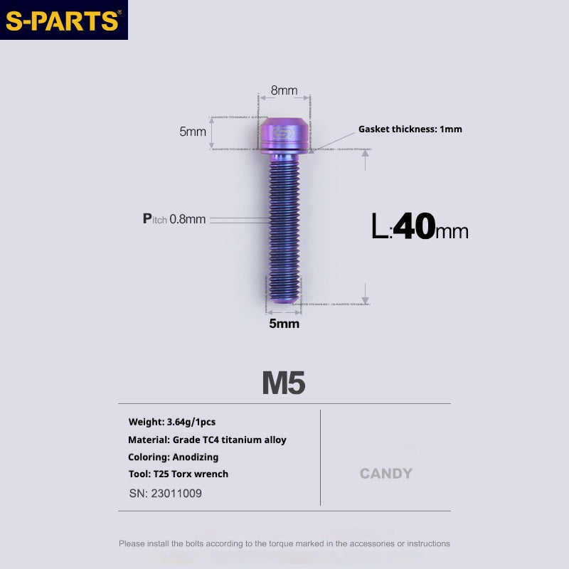 SPARTS A2 Series M5 L10-40mm Titanium Screws