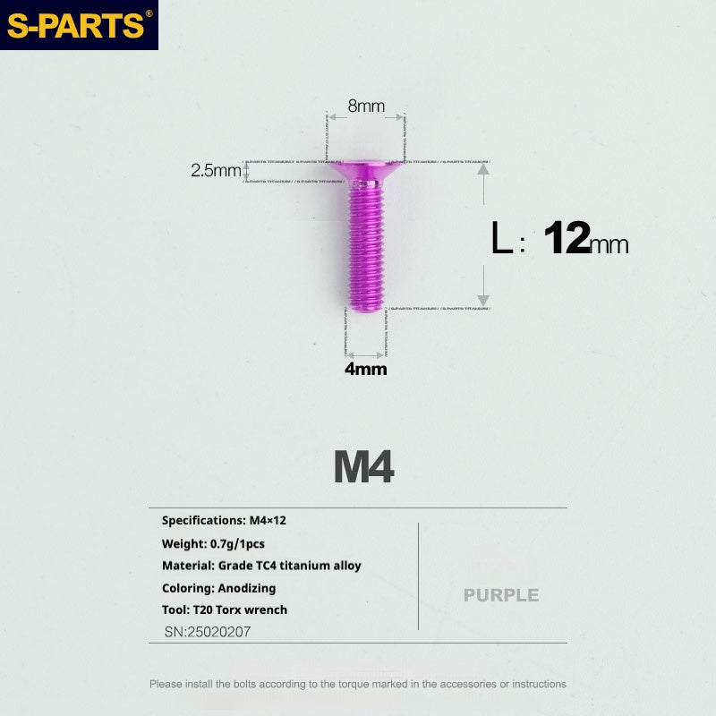 SPARTS Countersunk Head Series M4 L08-45mm Titanium Screws