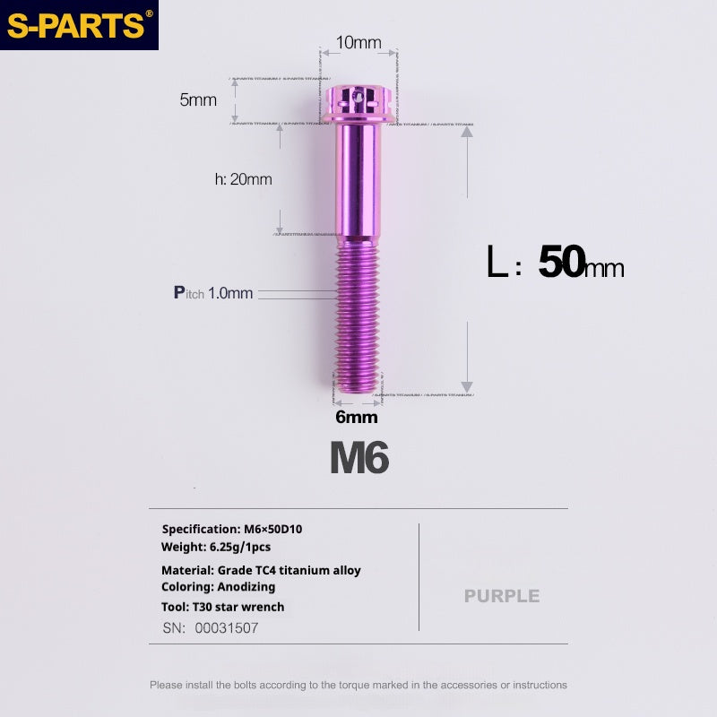 SPARTS A3 Series M6 L08-120mm Purple Titanium Screws Motorcycle Auto