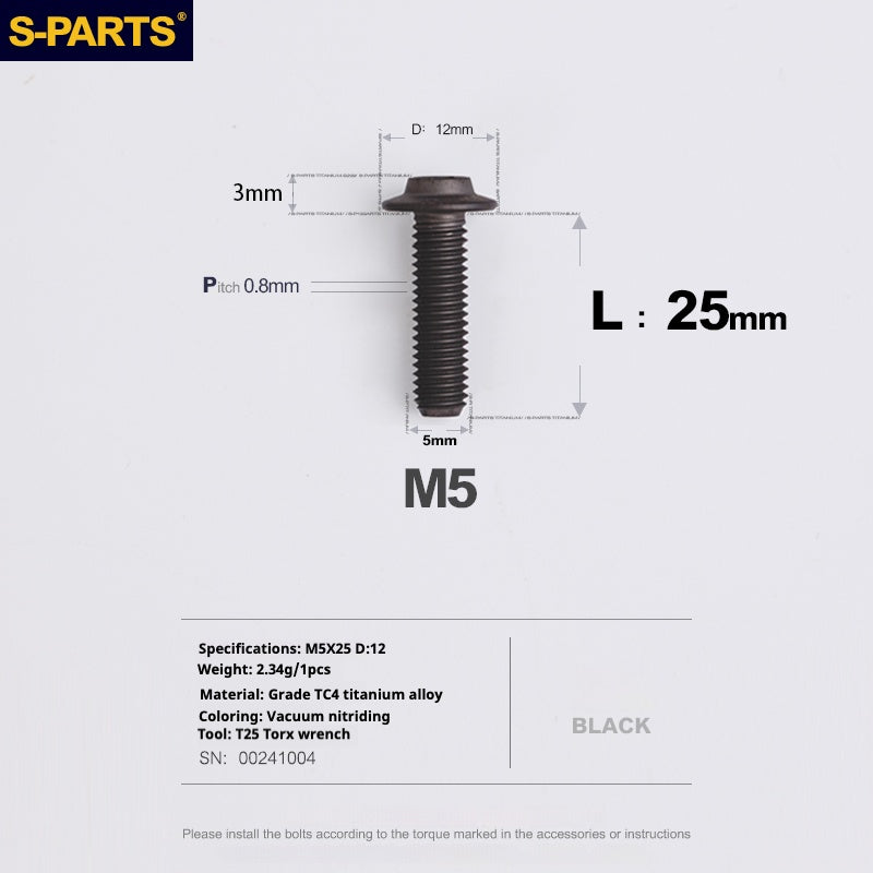 S-PARTS M5 10-30MM Motorcycle Electric Vehicle A3 New Umbrella Head D12 Titanium Alloy Screw