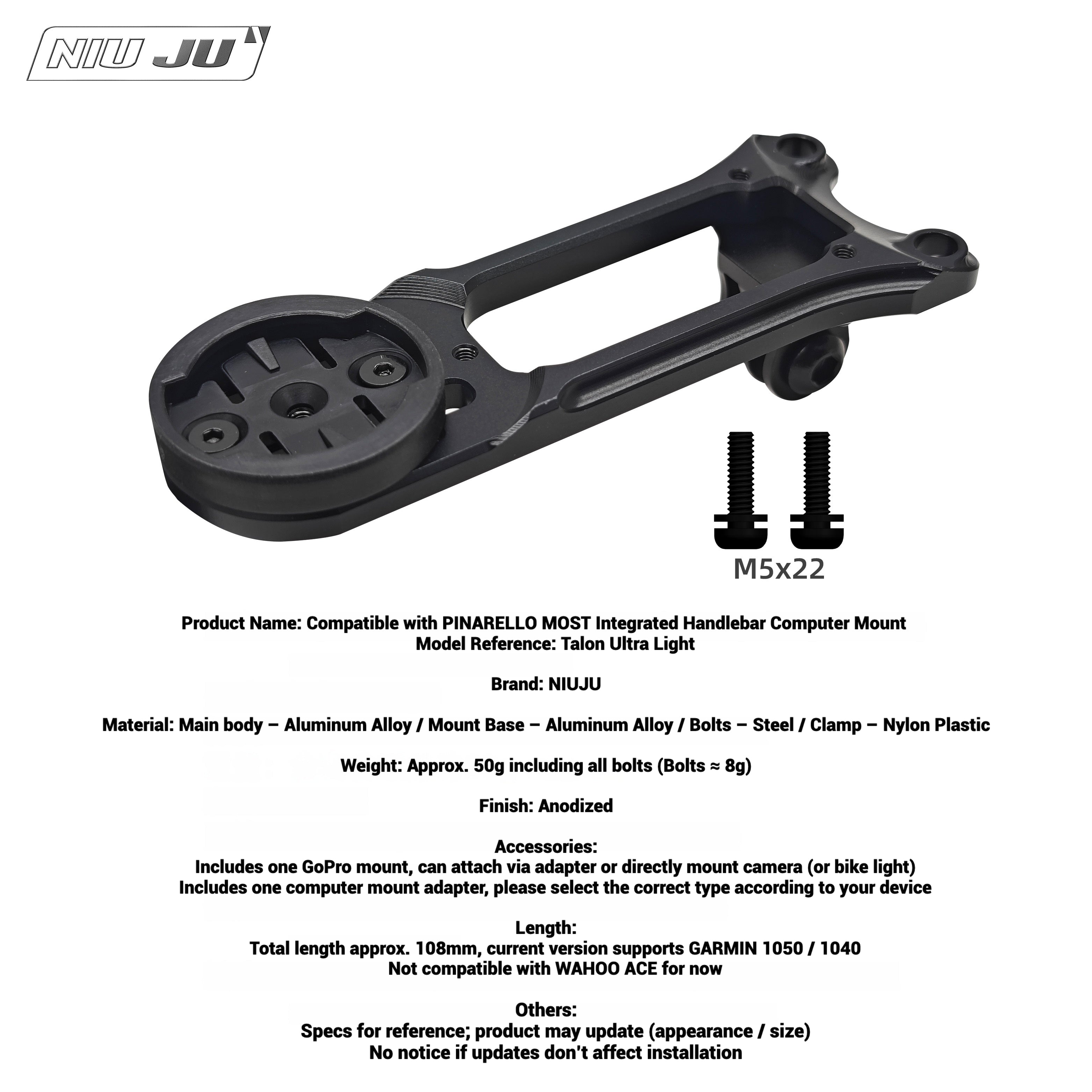 Computer Mount for MOST Pinarello Handlebars — Talon Ultra Fast / Talon Ultra Light / Tiger Alu Aero / Tiger Ultra Aero Compatible