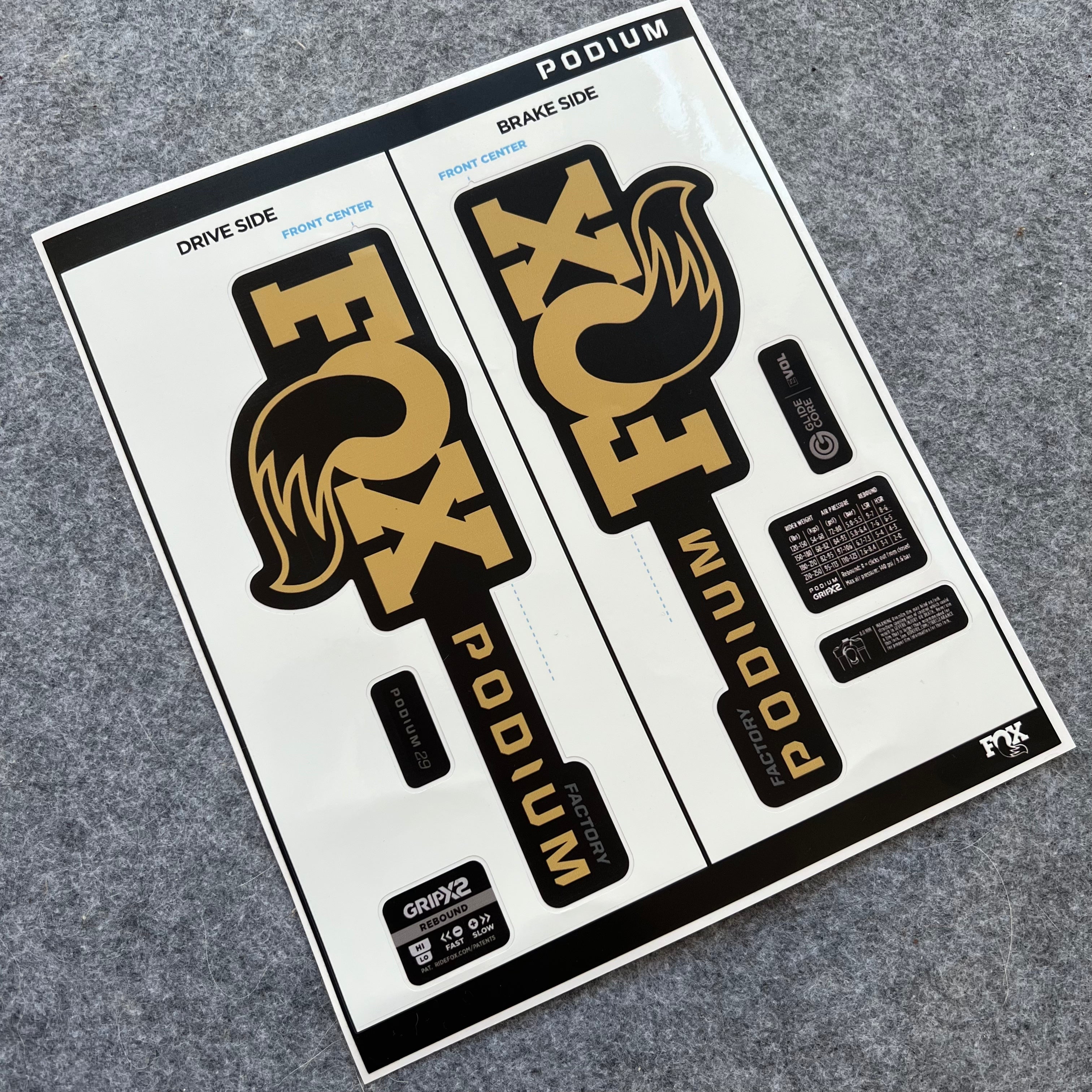 Custom Decal Kit for 2026 FOX PODIUM FACTORY Fork | High-Quality Inverted MTB Fork Stickers
