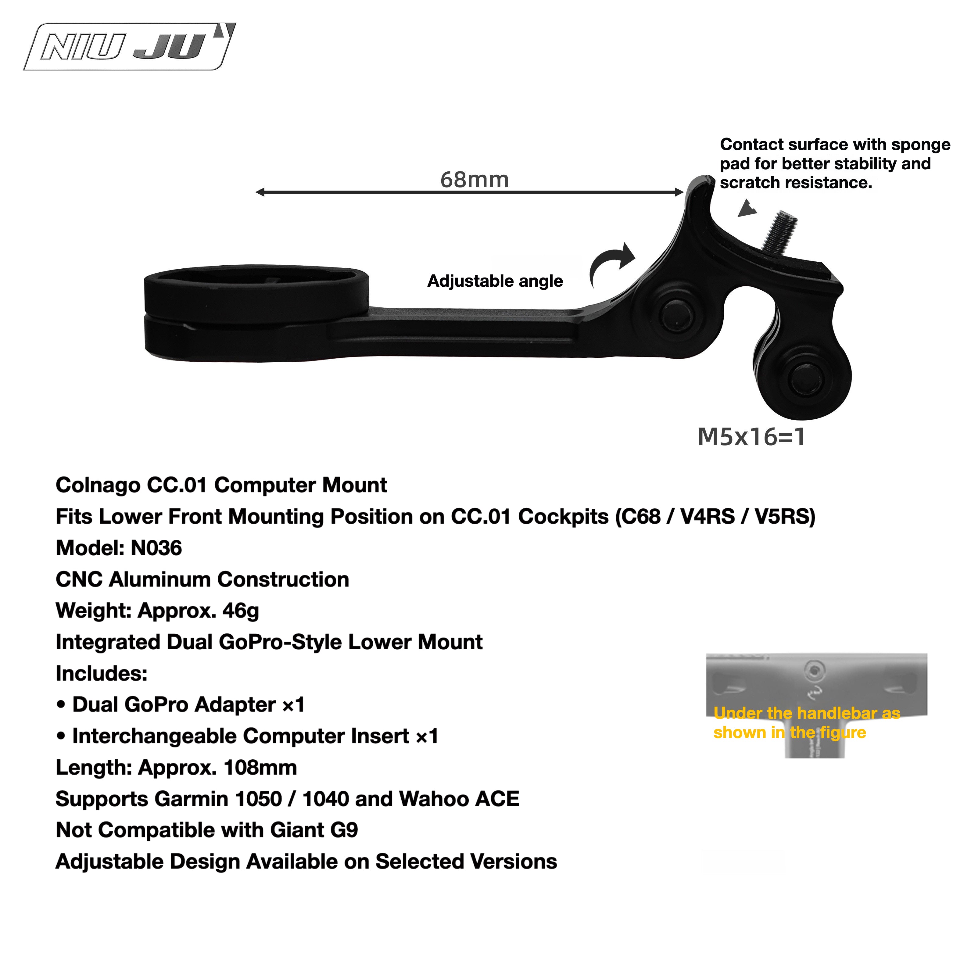 NIUJU Colnago CC.01 Computer Mount | C68 V5RS Garmin Wahoo Integrated Cockpit Mount