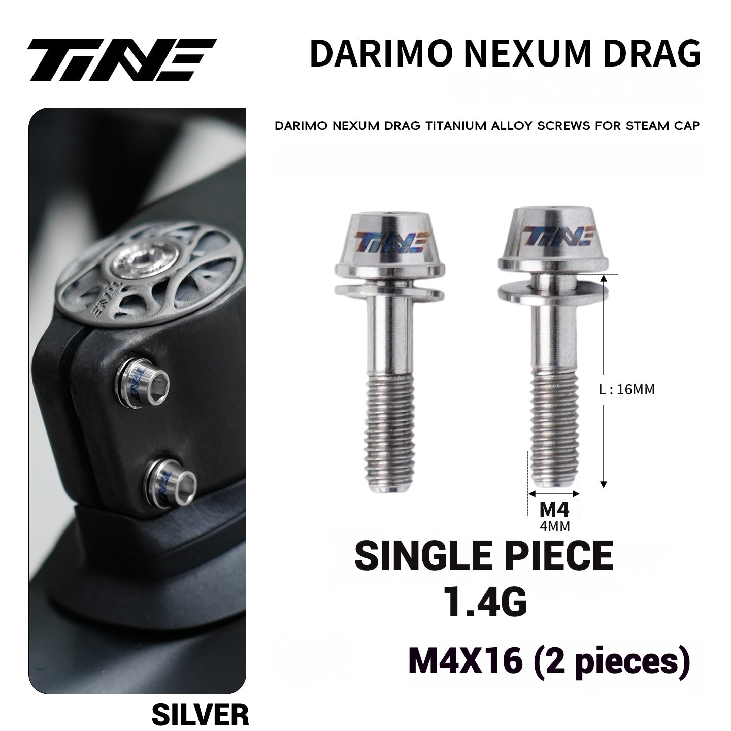 TiNE Titanium Alloy Screws for DARIMO Nexum Drag Integrated Handlebar – M4×16 Lightweight Stem Bolts (8 Colors)