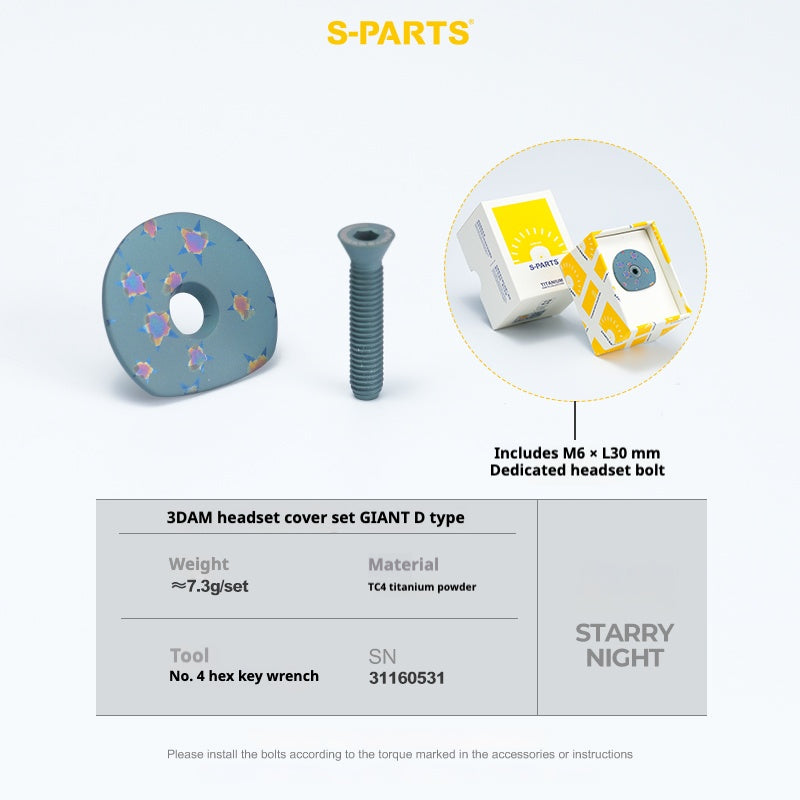 S-PARTS 3DAM D-Type Top Cap Set for GIANT | 3D-Printed Titanium Powder | OD2 / OD1 Compatible | Multiple Patterns