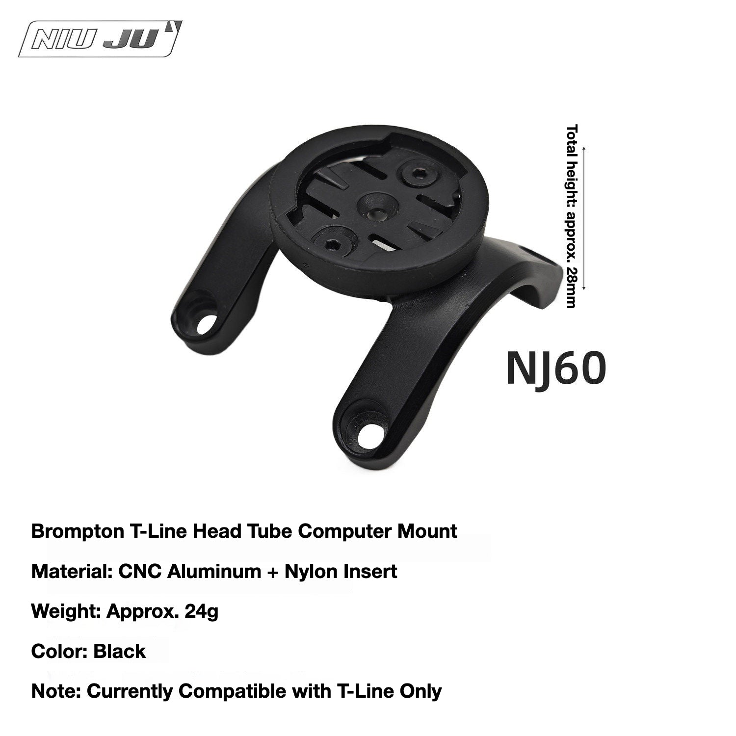 NIUJU Brompton T-Line Computer Mount | Titanium Brompton Garmin GoPro Adapter