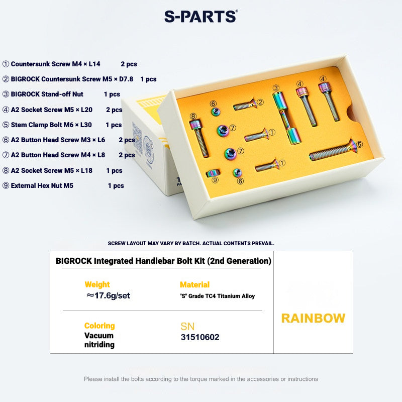 S-PARTS Titanium Bolt Kit for BIGROCK Gen 2 Integrated Handlebar / Stem (13 pcs)