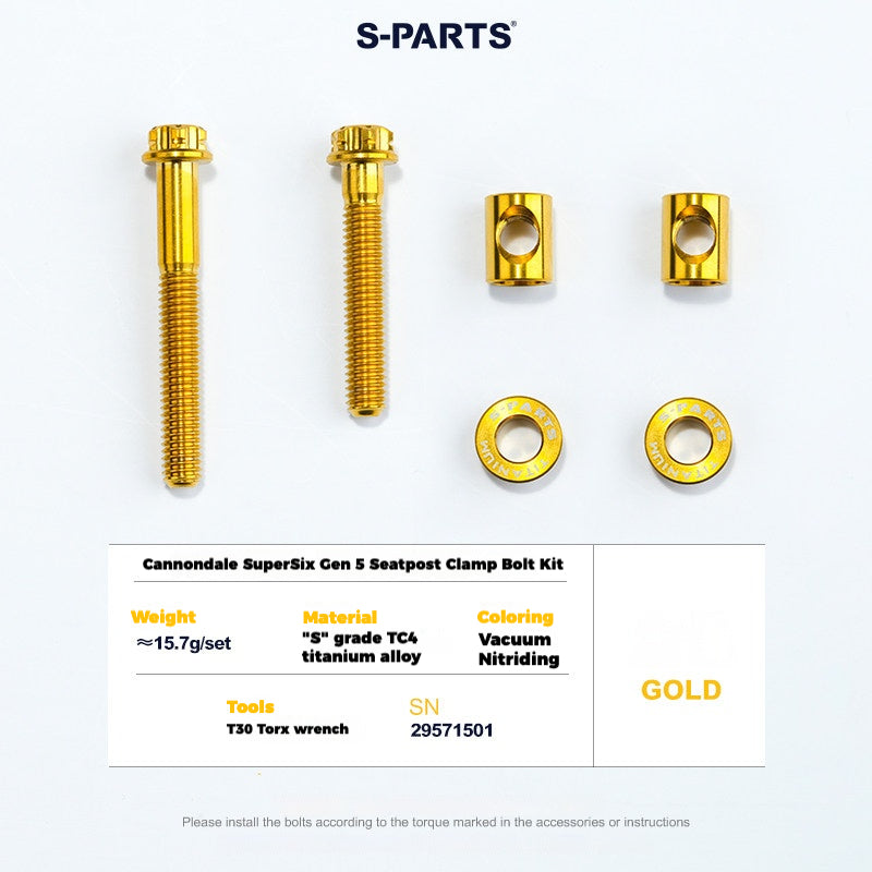 Cannondale SuperSix Gen 5 Seatpost Clamp Titanium Bolt Kit | TC4 Ti Upgrade by S-PARTS