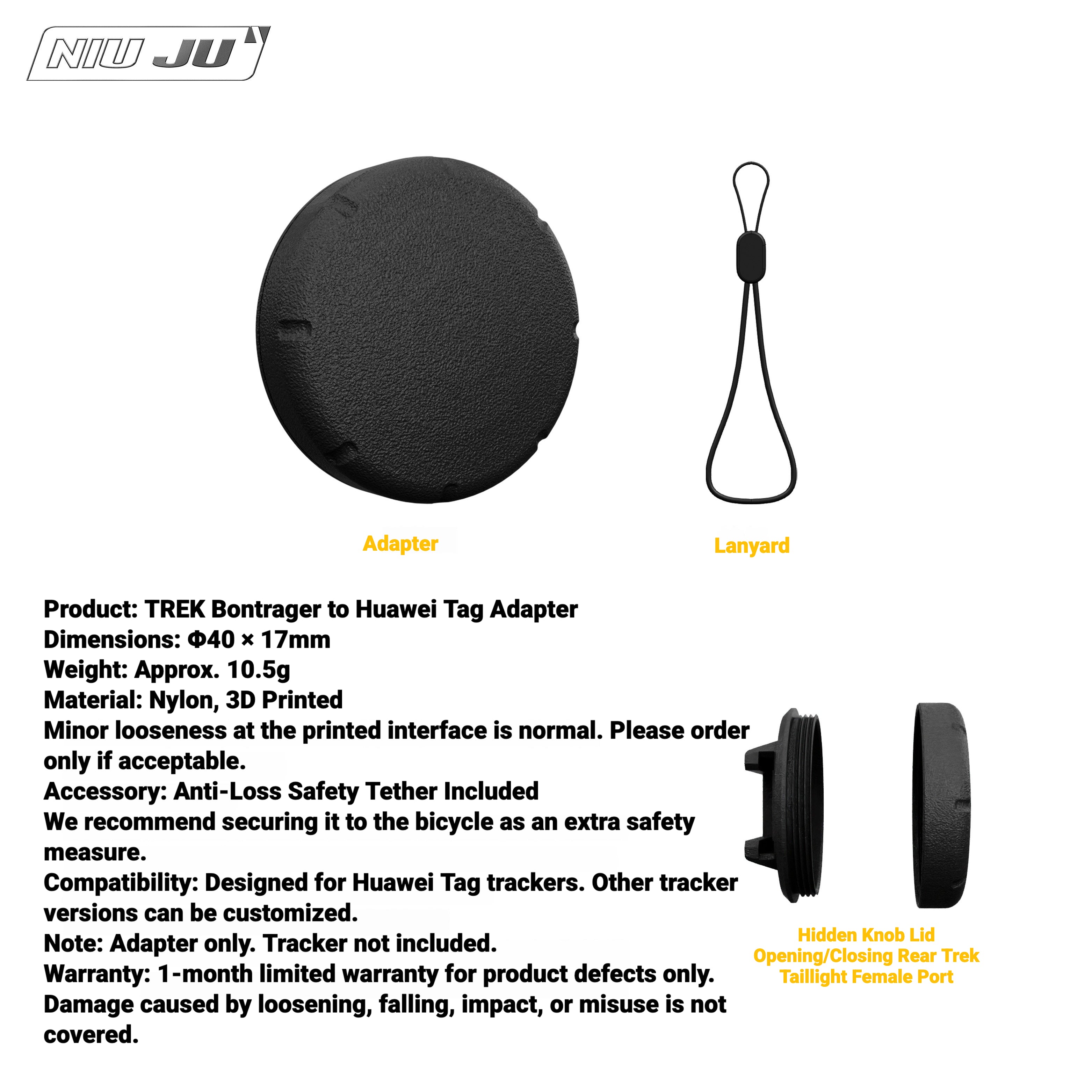 NIUJU Rear Light Adapter for TREK Bontrager Mount | Garmin Varia / Magene Compatible