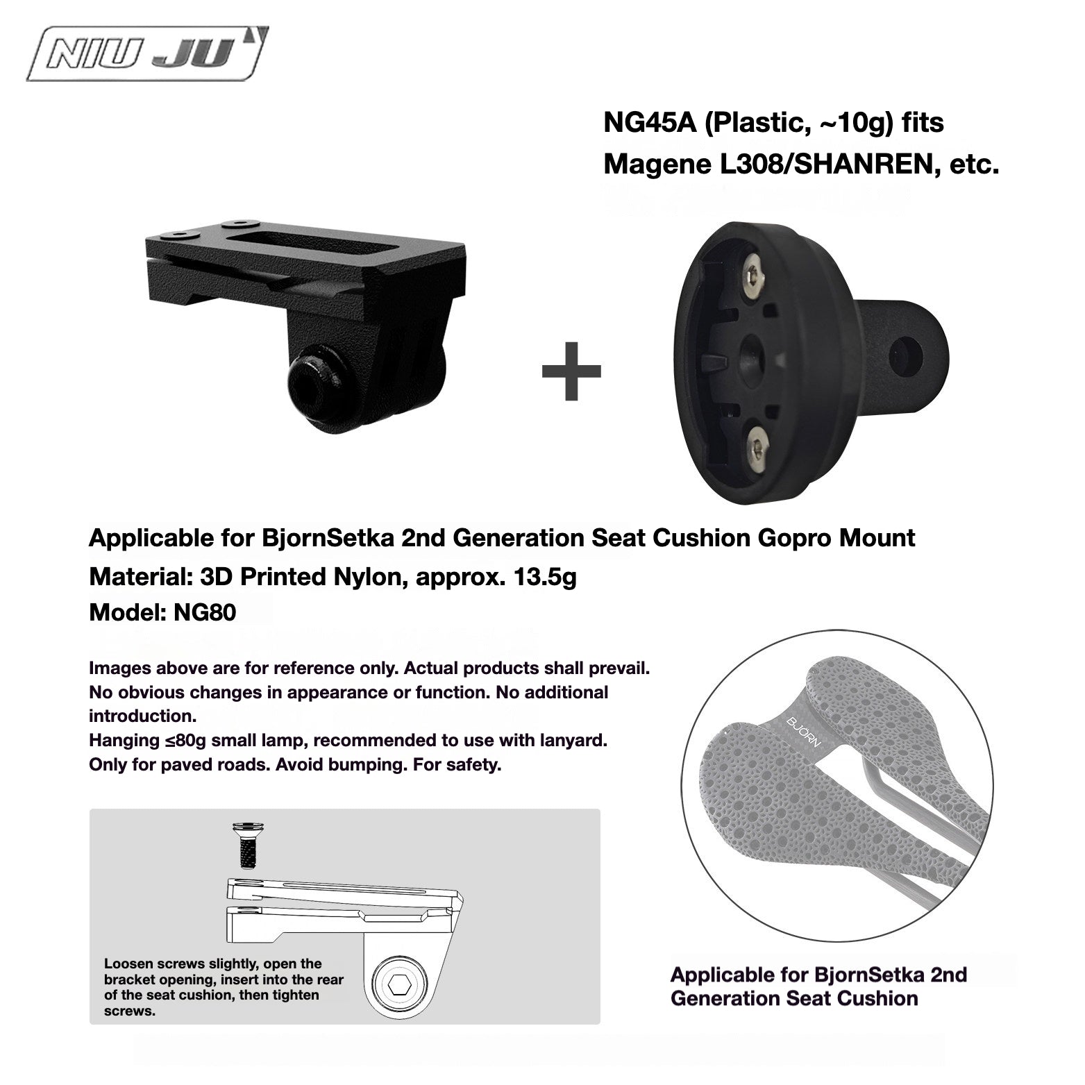 NIUJU Torque Saddle Mount for Bjorn Setka Gen 2 Saddle | GoPro Tail Light & Race Number Holder