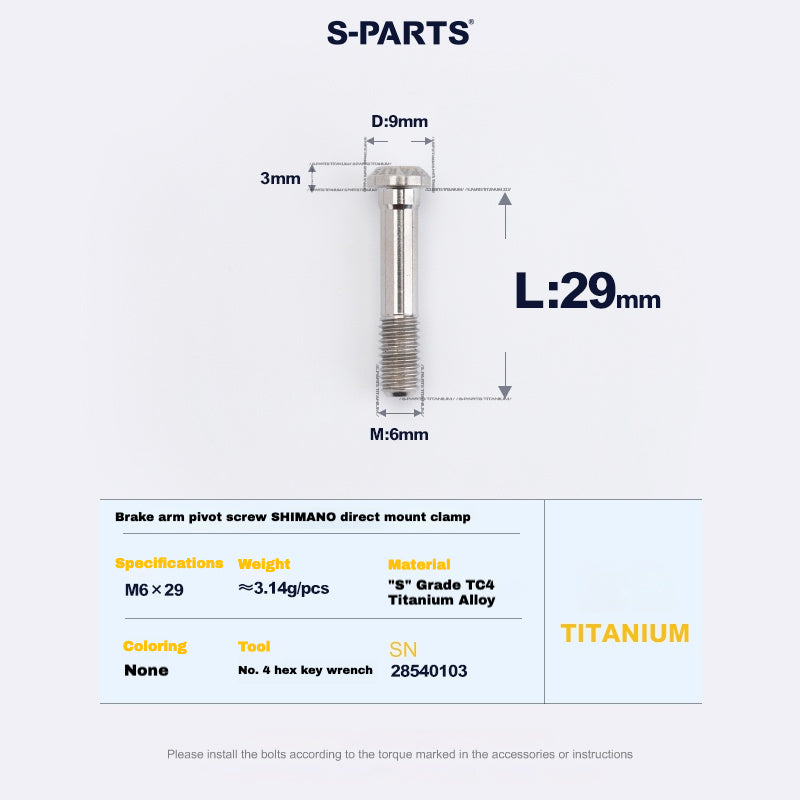 S-PARTS Titanium Brake Arm Pivot Screw for SHIMANO Direct-Mount C-Brake Calipers