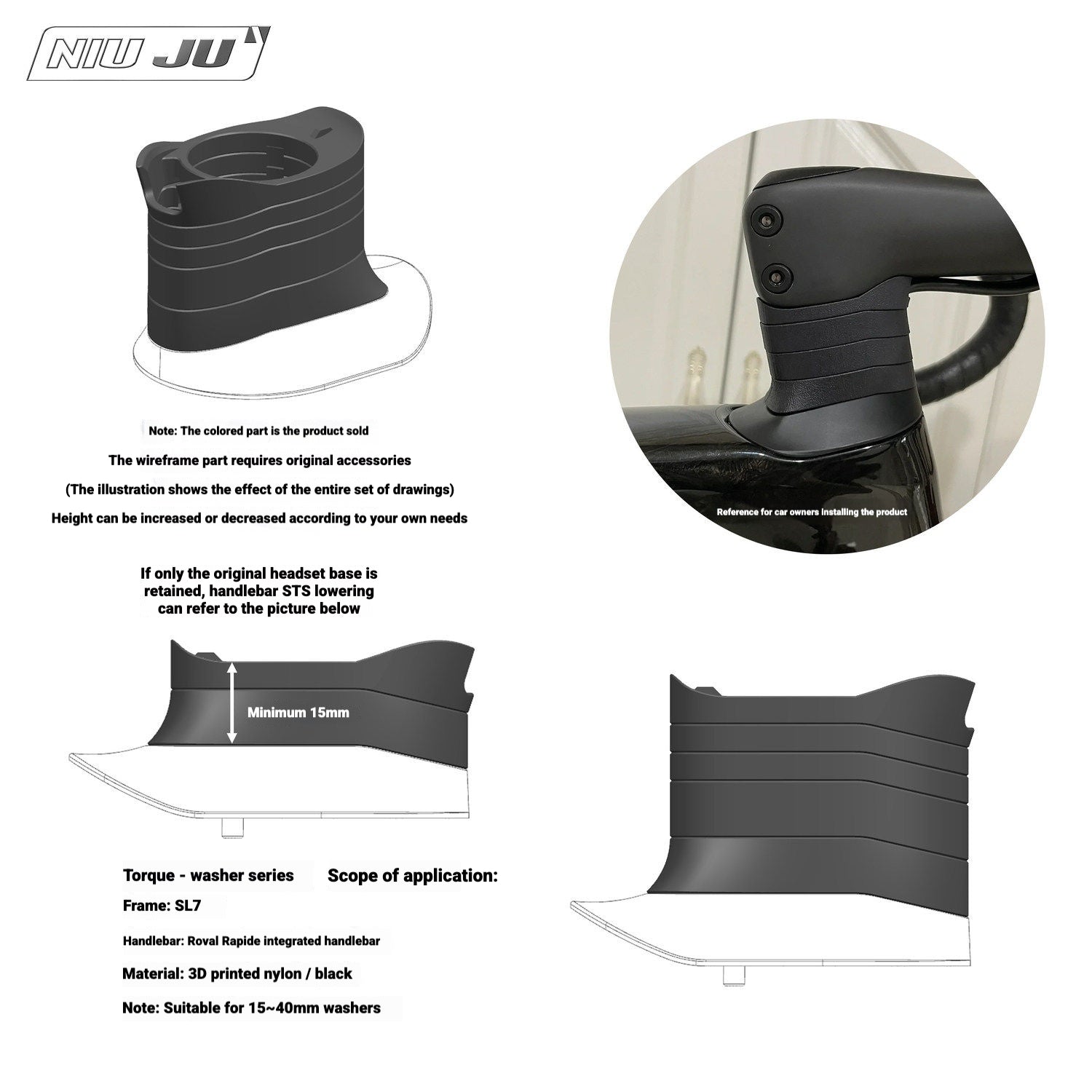 Specialized Tarmac SL7 Headset Spacer Adapter | Compatible with Roval Rapide, DEDA, EXS, Vision, THM Integrated Handlebars