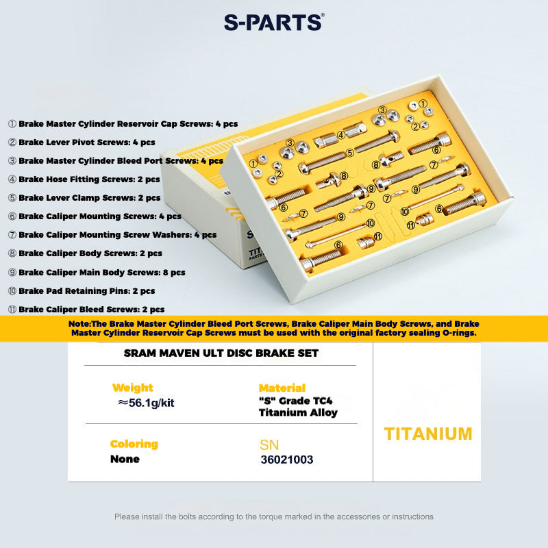 S-PARTS 티타늄 볼트 업그레이드 키트 for SRAM MAVEN 브레이크 | CNC 정밀 가공 | 경량 | 다양한 색상 옵션