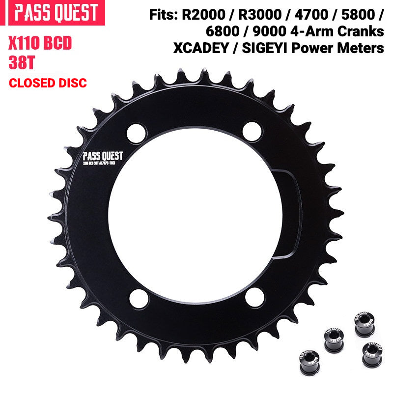 PASS QUEST X110BCD Narrow-Wide Chainring for Shimano 4-Arm Road Cranks | 36T–60T 1x