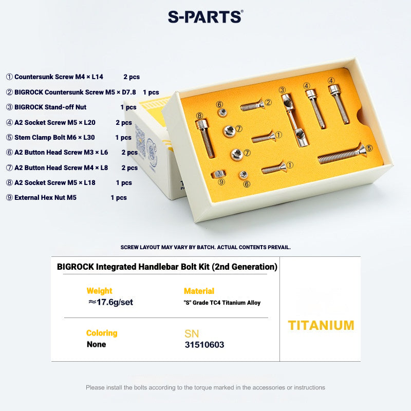 S-PARTS Titanium Bolt Kit for BIGROCK Gen 2 Integrated Handlebar / Stem (13 pcs)