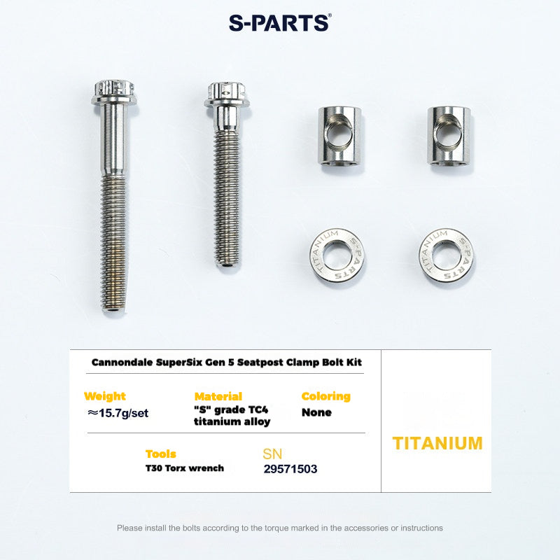 Cannondale SuperSix Gen 5 Seatpost Clamp Titanium Bolt Kit | TC4 Ti Upgrade by S-PARTS