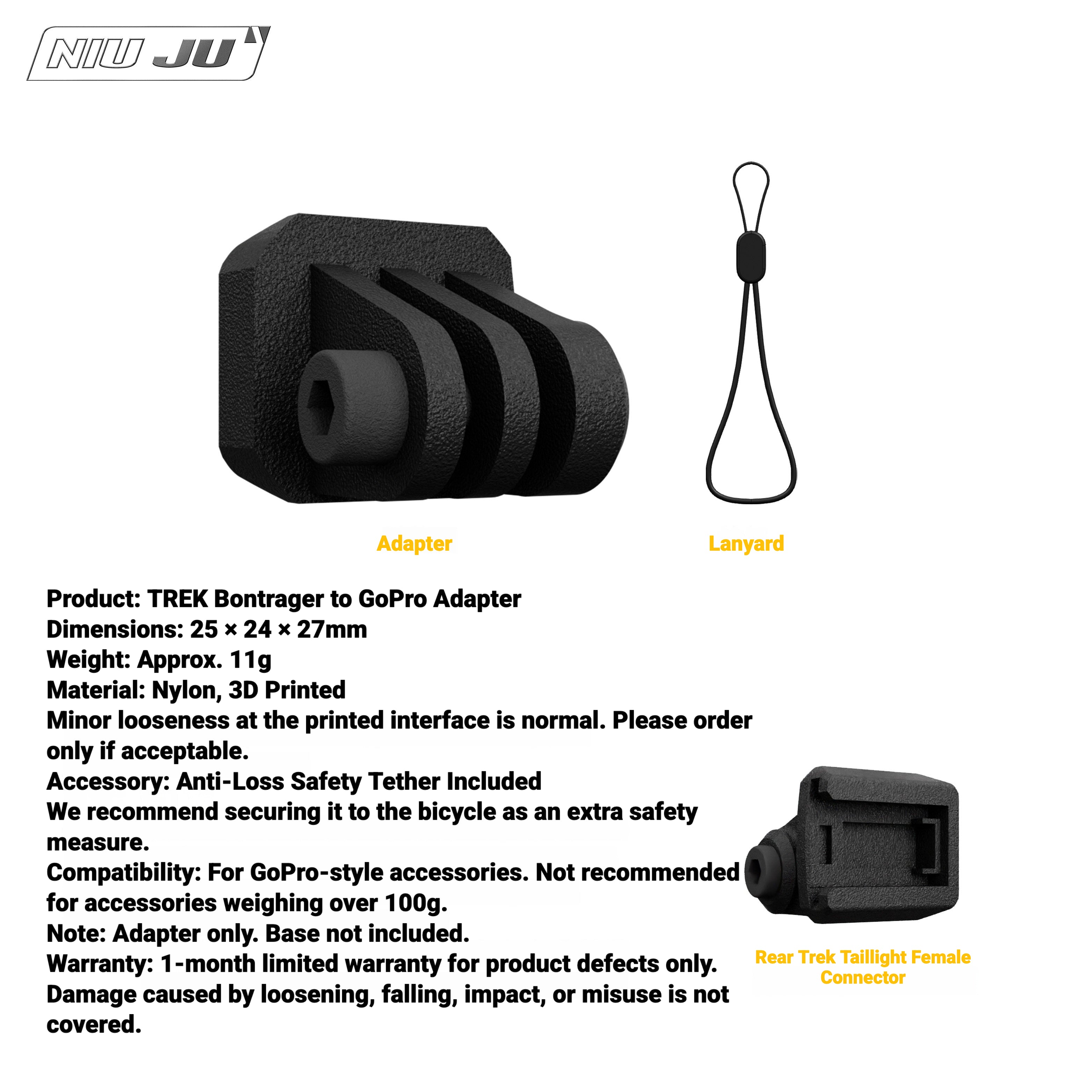 NIUJU Rear Light Adapter for TREK Bontrager Mount | Garmin Varia / Magene Compatible